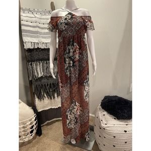 NWT BCBGeneration Women's Dress Sz Sm Floral Boho Ruffle Maxi Cold Shoulder